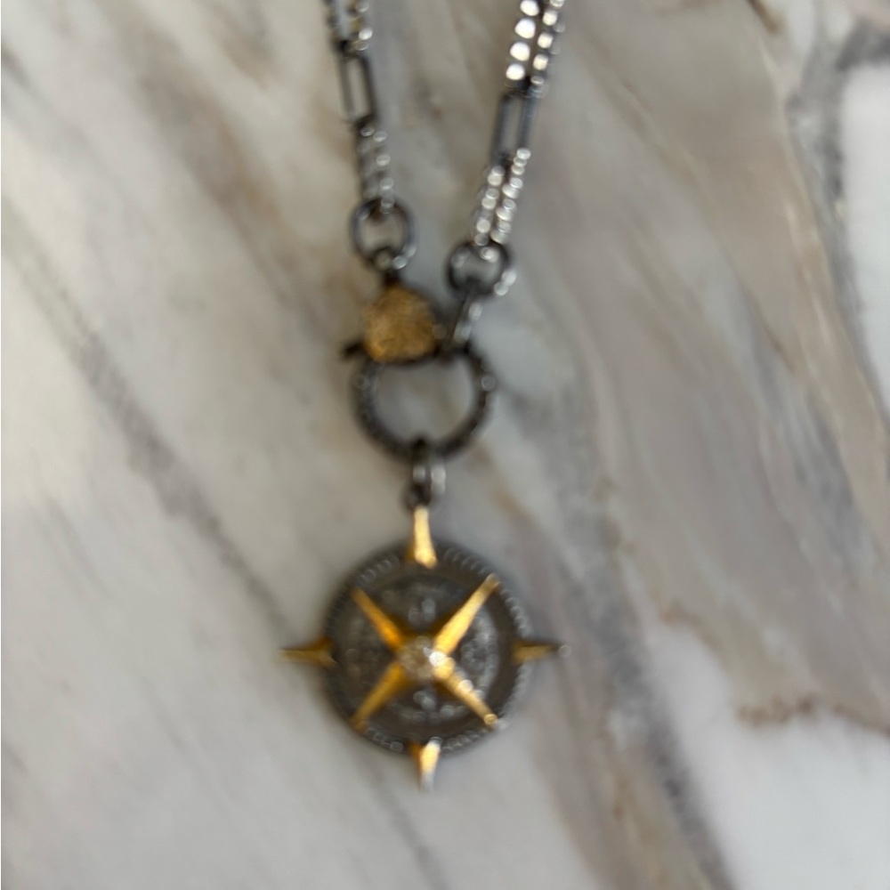 Compass Pendant Necklace with Gold Accents